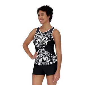 NWT ZeroXposur Women's Swim Tank Top Black/White Pattern -Tankini Top - Small